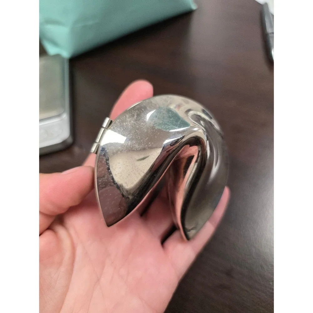 Silver Tone Metal‎ Fortune Cookie Hinged Trinket Box Keepsake Jewelry Case